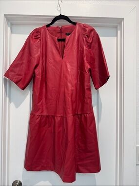 Ann Taylor Red Faux Leather Mini Dress with Short Sleeves